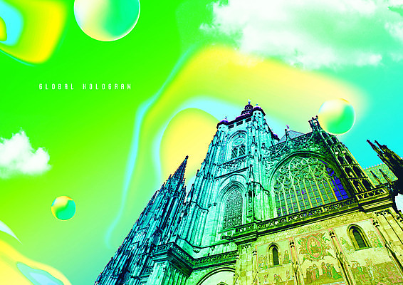 PSD 편집이미지 건축물 유럽 고건축 풍경 사람없음 건물 초록색 관광지 글로벌 성당 화려 체코 프라하 랜드마크 홀로그램 비투스성당 이미지편집 건축 나라 컬러 여행 컨셉 종교건축 파일형식