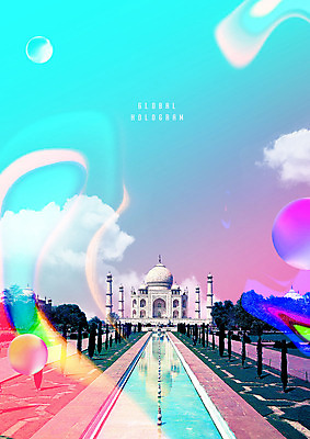 PSD 편집이미지 건축물 고건축 풍경 사람없음 관광지 컬러풀 글로벌 사원 화려 인도 숲 이슬람교 분수대 타지마할 랜드마크 홀로그램 이미지편집 건축 아시아 종교 컬러 여행 컨셉 비즈니스 세계문화유산 파일형식