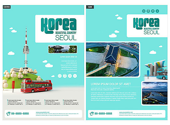 템플릿 ZIP 리플렛 여행 버스 서울 한국 팜플렛 사람없음 전단템플릿 전단 청록색 남산 이층버스 관광버스 국내여행 인디자인 INDD 이미지템플릿 아시아 육상교통 컬러 대중교통 홍보물 랜드마크 파일형식