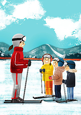 전신 PSD 여자 남자 어린이 겨울 일러스트 스키 스키장 산 여러명 성인 눈 스키복 겨울방학 스키강습 국내일러스트 자연요소 옷 계절 다수 날씨 방학 겨울스포츠 사람 파일형식