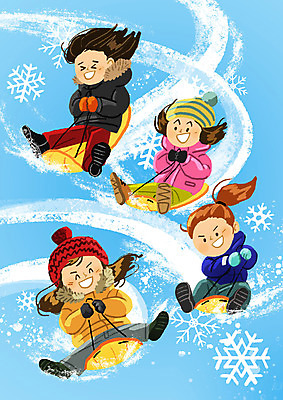 전신 PSD 여자 어린이 겨울 일러스트 눈꽃 여러명 썰매 눈보라 겨울방학 어린이만 국내일러스트 계절 다수 방학 눈_날씨 사람 파일형식