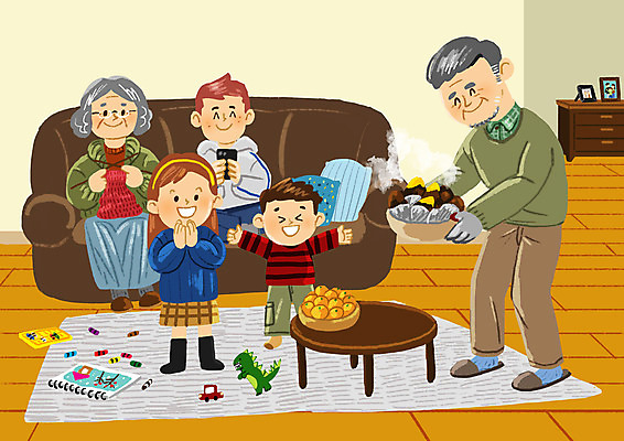 전신 PSD 여자 할아버지 노년 남자 할머니 어린이 거실 일러스트 귤 여러명 성인 뜨개질 겨울음식 겨울간식 군고구마 겨울방학 제철음식 국내일러스트 음식 다수 겨울 과일 방학 디저트 사람 취미 구이 제철 파일형식