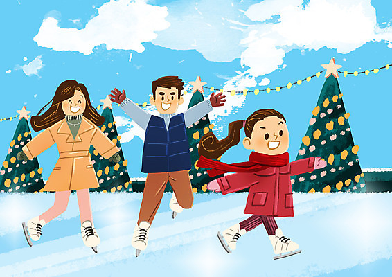 전신 PSD 여자 남자 딸 일러스트 전구 가족 엄마 성인 세명 스케이트 아빠 빙판 스케이트장 겨울방학 국내일러스트 스포츠용품 겨울 스포츠시설 관계 방학 사람 파일형식