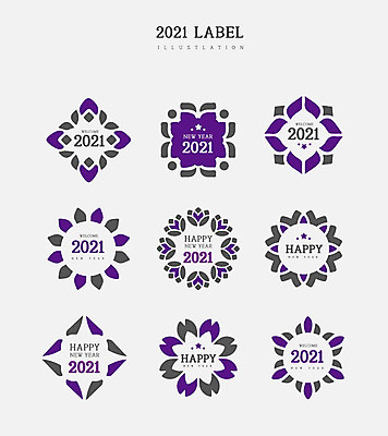 꽃 일러스트 새해 프레임 사람없음 세트 라벨 보라색 고급 신상품 2021년 신축년 국내일러스트 AI파일 식물 컬러 컨셉 상품 연도 파일형식 벡터
