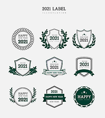 잎 일러스트 새해 프레임 사람없음 초록색 세트 라벨 고급 다각형 신상품 2021년 신축년 국내일러스트 AI파일 도형 식물 컬러 컨셉 상품 연도 파일형식 벡터