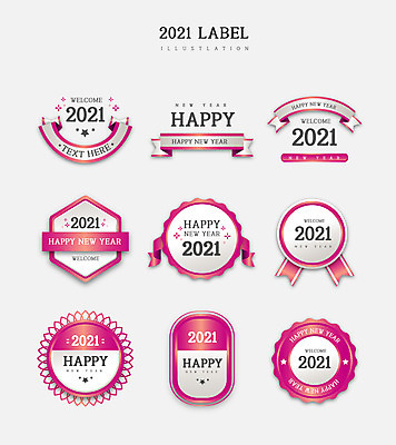 리본 분홍색 일러스트 새해 프레임 사람없음 세트 라벨 고급 다각형 신상품 2021년 신축년 국내일러스트 AI파일 도형 컬러 컨셉 상품 연도 파일형식 벡터