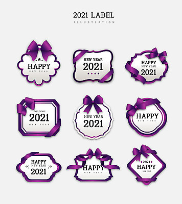 리본 일러스트 새해 프레임 사람없음 세트 라벨 보라색 고급 다각형 신상품 2021년 신축년 국내일러스트 AI파일 도형 컬러 컨셉 상품 연도 파일형식 벡터