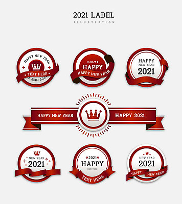 리본 일러스트 왕관 새해 프레임 사람없음 빨간색 세트 라벨 원형 고급 신상품 2021년 신축년 국내일러스트 AI파일 도형 컬러 컨셉 상품 연도 파일형식 벡터