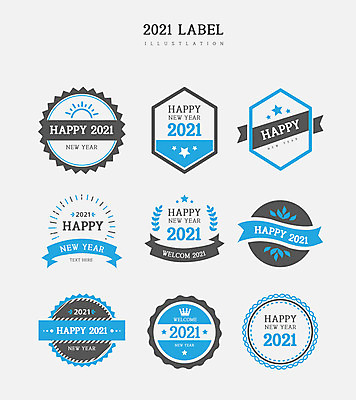 하늘색 잎 일러스트 새해 프레임 사람없음 세트 라벨 고급 다각형 신상품 2021년 신축년 국내일러스트 AI파일 도형 식물 컨셉 파란색 상품 연도 파일형식 벡터
