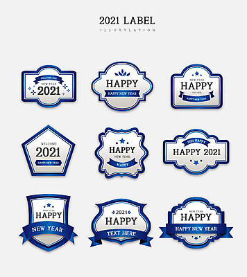 리본 잎 일러스트 새해 프레임 사람없음 파란색 세트 라벨 고급 다각형 신상품 2021년 신축년 국내일러스트 AI파일 도형 식물 컬러 컨셉 상품 연도 파일형식 벡터