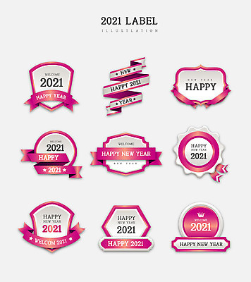 리본 분홍색 일러스트 새해 프레임 사람없음 세트 라벨 고급 다각형 신상품 2021년 신축년 국내일러스트 AI파일 도형 컬러 컨셉 상품 연도 파일형식 벡터