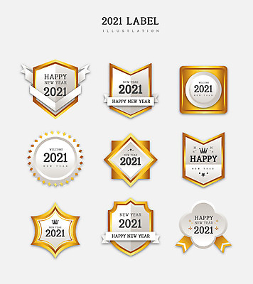 리본 일러스트 새해 프레임 사람없음 세트 노란색 라벨 고급 다각형 신상품 2021년 신축년 국내일러스트 AI파일 도형 컬러 컨셉 상품 연도 파일형식 벡터