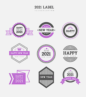 리본 일러스트 새해 프레임 사람없음 세트 라벨 원형 고급 연보라색 다각형 신상품 2021년 신축년 국내일러스트 AI파일 도형 컨셉 보라색 상품 연도 파일형식 벡터