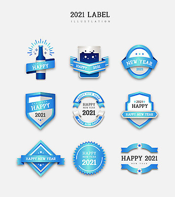 리본 하늘색 일러스트 새해 프레임 사람없음 세트 라벨 고급 다각형 신상품 2021년 신축년 국내일러스트 AI파일 도형 컨셉 파란색 상품 연도 파일형식 벡터