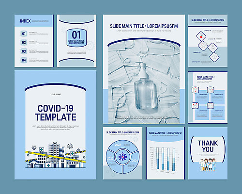 템플릿 여자 남자 하늘색 비즈니스 그래프 병원 마스크 여러명 파란색 세트 의료진 바이러스 PPT 프레젠테이션 문서템플릿 9P 손소독제 델타변이바이러스 이미지템플릿 직업 컬러 다수 의학 사람 소독제 파일형식