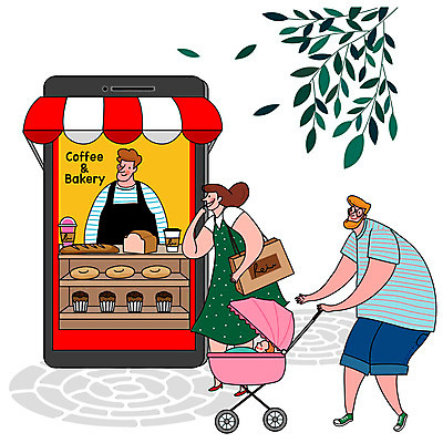전신 여자 남자 커피 어린이 빵 일러스트 가족 엄마 모바일 여러명 성인 빨간색 스마트폰 쇼핑 쇼핑백 카페 빵집 아기 아빠 유모차 모바일쇼핑 스토어 국내일러스트 AI파일 음료 음식 컬러 다수 가방 관계 사람 핸드폰 스마트기기 상점 아기용품 온라인쇼핑 파일형식 벡터
