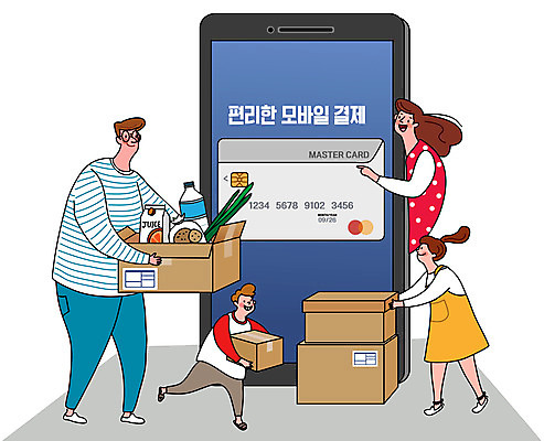 전신 여자 남자 어린이 일러스트 가족 엄마 모바일 여러명 성인 빨간색 스마트폰 핸드폰 쇼핑 신용카드 아빠 택배 결제 생필품 핀테크 국내일러스트 AI파일 컬러 다수 관계 사람 금융 전자제품 스마트기기 운송업 오브젝트 파일형식 벡터