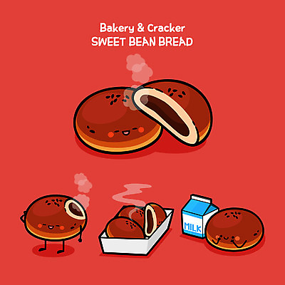 빵 일러스트 디저트 사람없음 빨간색 과자 귀여움 빵집 우유 음식캐릭터 단팥빵 디저트캐릭터 앙금 일러캐릭터 AI파일 캐릭터 음식 컬러 컨셉 식재료 유제품 상점 파일형식 벡터