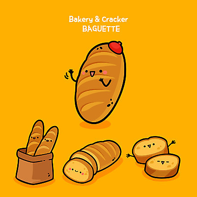 빵 일러스트 디저트 사람없음 종이봉투 노란색 귀여움 빵집 바게트 슬라이스 음식캐릭터 디저트캐릭터 일러캐릭터 AI파일 캐릭터 음식 컬러 컨셉 봉투 상점 파일형식 벡터