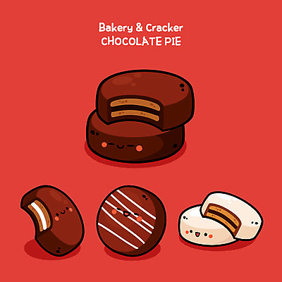 빵 일러스트 디저트 사람없음 빨간색 과자 귀여움 빵집 음식캐릭터 파이 초코파이 디저트캐릭터 일러캐릭터 AI파일 캐릭터 음식 컬러 컨셉 상점 파일형식 벡터