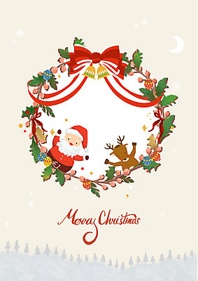 PSD 열매 남자 잎 크리스마스 겨울 일러스트 한명 상반신 장식 산타클로스 만세 루돌프 방울 니스 크리스마스리스 국내일러스트 식물 1 계절 기념일 모션 사슴 사람 화환 파일형식