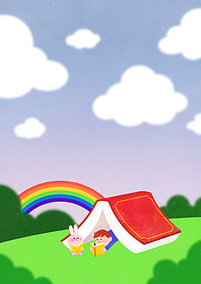 전신 PSD 구름 남자 어린이 엎드리기 하늘색 무지개 일러스트 상상 하늘 동화 상상일러스트 한명 사람 소년 책 독서 토끼 소년한명만 동심 국내일러스트 자연요소 1 포유류 모션 파란색 반려동물 남자한명만 소년만 파일형식