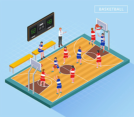 전신 남자 벤치 일러스트 농구 건강 여러명 파란색 운동 즐거움 농구선수 농구대 농구장 아이소메트릭 점수판 국내일러스트 AI파일 감정 컬러 다수 의자 스포츠시설 운동선수 사람 구기 골대 파일형식 벡터