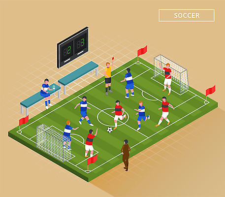 전신 남자 벤치 일러스트 축구선수 건강 여러명 운동 갈색 축구 심판 감독 축구장 골대 즐거움 아이소메트릭 레드카드 국내일러스트 AI파일 직업 감정 컬러 다수 의자 스포츠시설 운동선수 경고 사람 구기 카드_놀이용품 파일형식 벡터