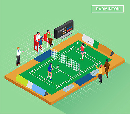 전신 여자 남자 올림픽 일러스트 운동선수 건강 여러명 초록색 운동 코트 심판 감독 즐거움 배드민턴 아이소메트릭 점수판 국내일러스트 AI파일 직업 감정 스포츠 컬러 다수 사람 구기 외투 파일형식 벡터
