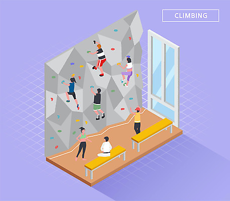전신 여자 남자 벽 벤치 일러스트 건강 여러명 운동 보라색 등산 암벽 즐거움 아이소메트릭 클라이밍 국내일러스트 AI파일 감정 컬러 다수 의자 사람 트래킹 등반 파일형식 벡터