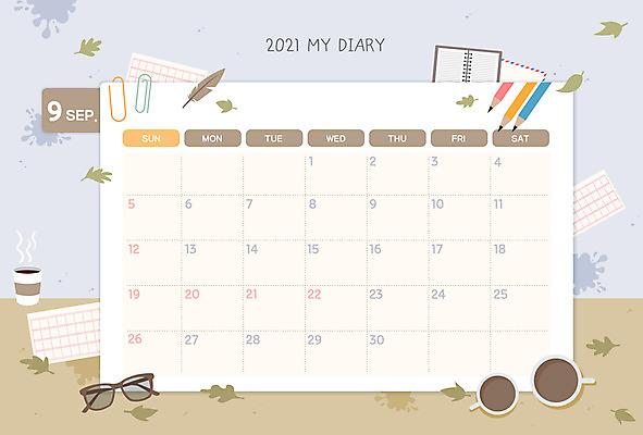 안경 커피 일러스트 프레임 사람없음 독서 연필 다이어리 달력 가을 날짜 9월 스케줄러 스케쥴러 월 다이어리속지 파스텔톤 프레임일러스트 국내일러스트 AI파일 잡화 계절 음료 컬러 학용품 필기구 사무용품 파일형식 벡터
