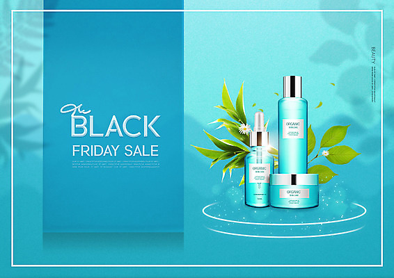 PSD 편집이미지 하늘색 나뭇잎 타이포그라피 사람없음 세일 화장품 블랙프라이데이 이미지편집 문자 잎 데이이벤트 파란색 뷰티 파일형식