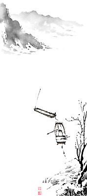 PSD 나무 설경 겨울 일러스트 캘리그라피 붓터치 산 눈꽃 흑백 풍경 사람없음 눈 숲 강가 동양화 언덕 번짐 나루터 산수화 두척 조각배 국내일러스트 자연요소 식물 계절 2 배_교통 날씨 눈_날씨 촬영기법 미술 강 항구 파일형식 효과