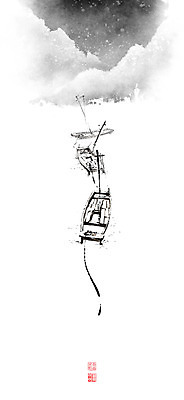 PSD 호수 설경 겨울 일러스트 캘리그라피 붓터치 산 흑백 풍경 사람없음 물 강 눈 세척 숲 연결 돛단배 동양화 번짐 산수화 돗단배 국내일러스트 자연요소 계절 배_교통 날씨 촬영기법 3 미술 파일형식 효과