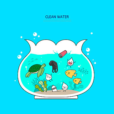 PSD 하늘색 일러스트 어류 사람없음 물 깨끗함 물방울 오염 거북이 쓰레기 어항 수질오염 국내일러스트 자연요소 컨셉 파충류 파란색 수중동물 환경오염 파일형식