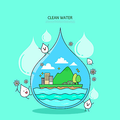 PSD 꽃 섬 일러스트 자연 사람없음 물 깨끗함 물방울 도시 민트색 청정도시 국내일러스트 자연요소 식물 컬러 컨셉 생태계 파일형식