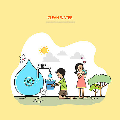 전신 PSD 여자 남자 어린이 일러스트 아프리카 자연 두명 물 노란색 깨끗함 마시기 양동이 수돗물 국내일러스트 자연요소 나라 컬러 컨셉 모션 사람 생태계 파일형식