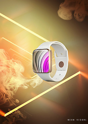 PSD 편집이미지 분홍색 백그라운드 그래픽백그라운드 사람없음 그래픽 빛 연기 베이지색 스마트워치 이미지편집 컬러 스마트기기 웨어러블 파일형식