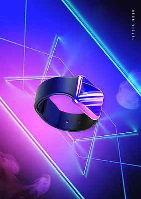 PSD 편집이미지 분홍색 백그라운드 그래픽백그라운드 사람없음 그래픽 파란색 빛 연기 스마트워치 이미지편집 컬러 스마트기기 웨어러블 파일형식