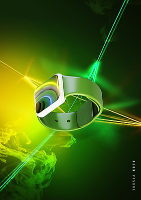 PSD 편집이미지 백그라운드 그래픽백그라운드 사람없음 그래픽 초록색 빛 연기 스마트워치 이미지편집 컬러 스마트기기 웨어러블 파일형식