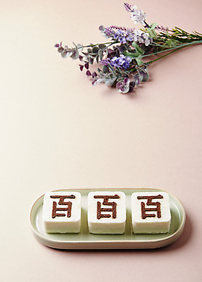 포토 식물 뷰포인트 분홍색 백그라운드 컨셉 떡 실내 이벤트 내부 파일형식 분홍색배경 오브젝트 백설기 꽃 첫돌 백일 축하 하이앵글 사람없음 기념일 스튜디오촬영 JPG 국내포토