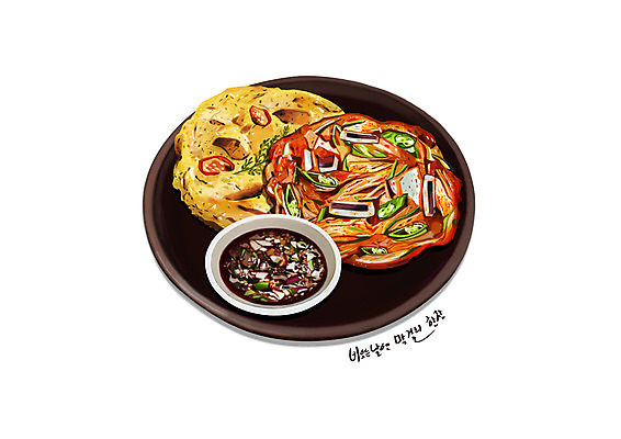 PSD 접시 한식 음식 일러스트 사람없음 간장 김치전 녹두전 디테일 국내일러스트 식기 양념 전 파일형식