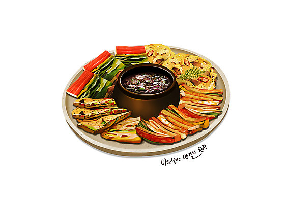 PSD 한식 음식 일러스트 사람없음 간장 감자전 김치전 꼬치전 모듬전 디테일 삼색전 국내일러스트 양념 전 파일형식