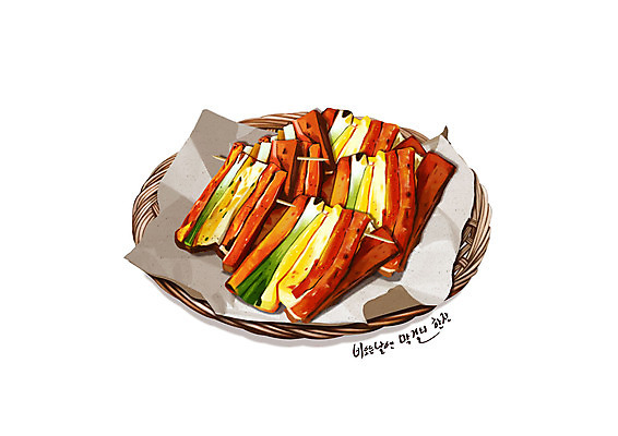 PSD 접시 한식 음식 일러스트 사람없음 기름종이 꼬치전 디테일 삼색전 국내일러스트 식기 종이 전 파일형식