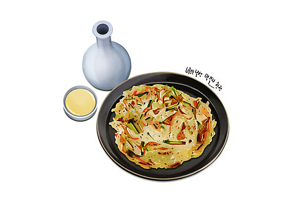 PSD 접시 한식 음식 술잔 일러스트 사람없음 막걸리 감자전 디테일 막걸리잔 항아리술병 국내일러스트 식기 술병 잔 주류 전 파일형식