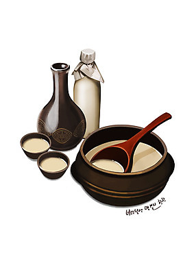 PSD 한식 일러스트 사람없음 국자 막걸리 나무주걱 동동주 디테일 국내일러스트 음식 주방용품 주류 목재 주걱 파일형식