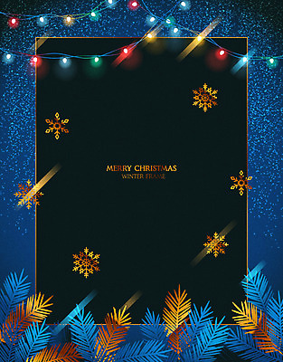 크리스마스 겨울 일러스트 나뭇잎 조명 프레임 사람없음 파란색 검은색 금색 눈 프레임일러스트 국내일러스트 AI파일 자연요소 계절 기념일 컬러 잎 날씨 파일형식 벡터