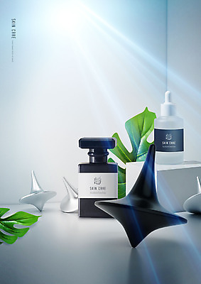 PSD 편집이미지 나뭇잎 사람없음 햇빛 화장 뷰티 3D 화장품 오브젝트 스킨케어 입체도형 이미지편집 편집3D 도형 잎 태양 입체 디지털합성 파일형식