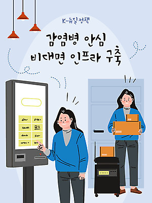 전신 여자 일러스트 모바일 성인 두명 택배 무인 터치스크린 비대면서비스 뉴딜정책 디지털뉴딜 한국판뉴딜 디지털라이프 국내일러스트 AI파일 라이프스타일 사람 경제 운송업 서비스 파일형식 벡터 언택트