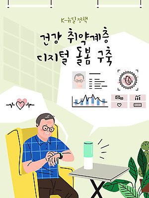 할아버지 노년 남자 일러스트 모바일 실내 건강 한명 상반신 맥박 손목시계 로봇 건강검진 돌봄 뉴딜정책 디지털뉴딜 한국판뉴딜 디지털라이프 언택트 돌봄서비스 AI_인공지능 국내일러스트 AI파일 1 라이프스타일 시계 장신구 의학 모션 사람 성인 내부 경제 서비스 검사_조사 파일형식 벡터